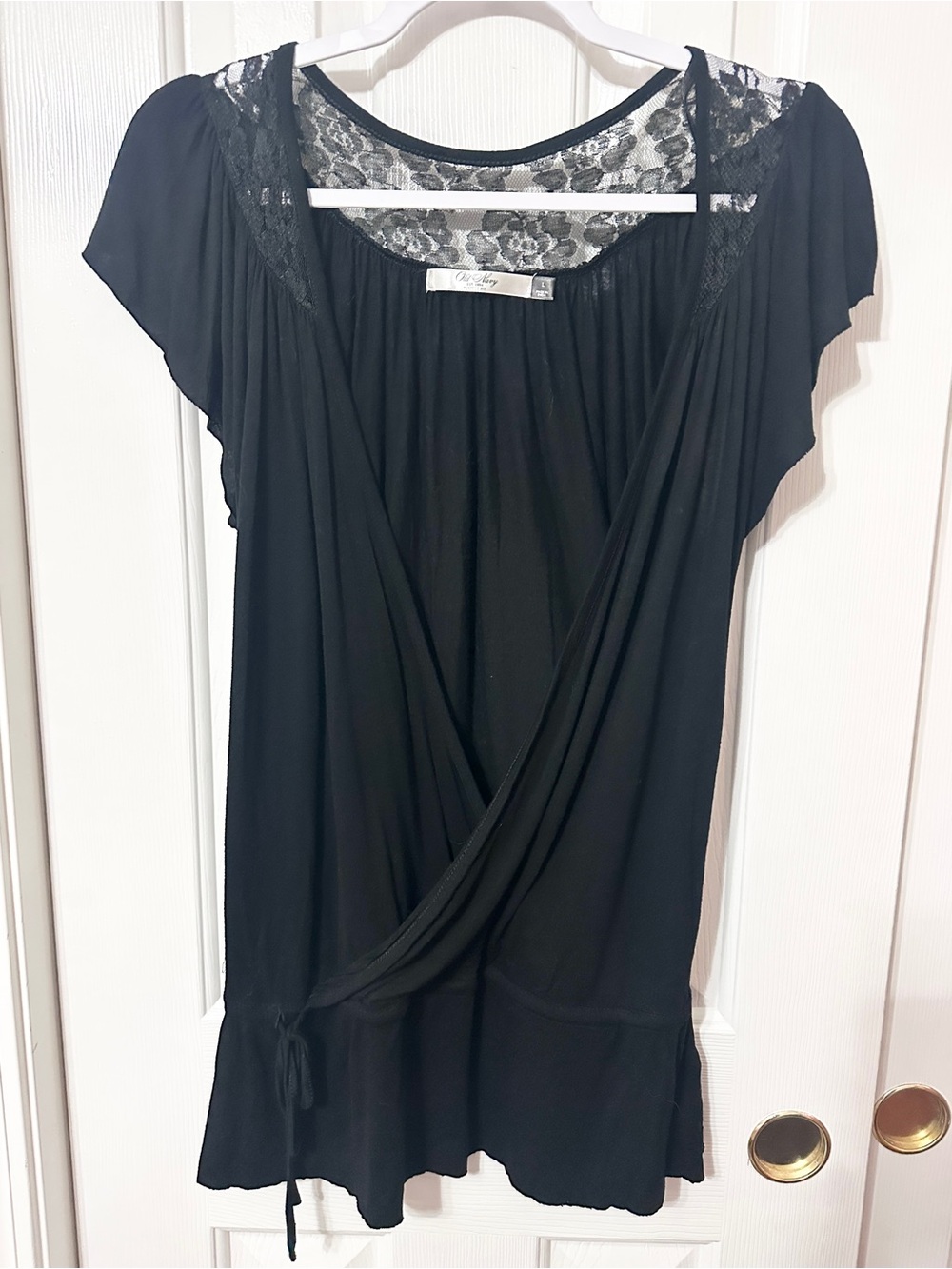 Old Navy Black Lace-Trim Surplice Tunic